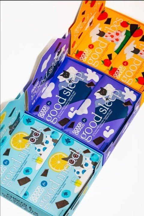 An open box of Good Sleep, Moods and Vibes bars